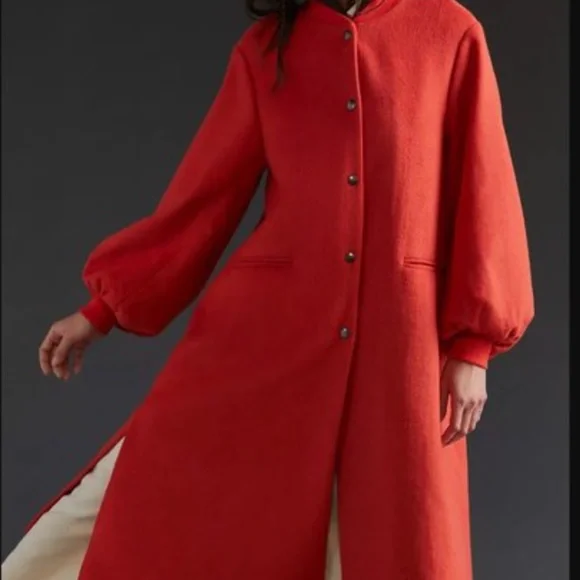 NWT Anthropologie dRA long wool coat with puff sleeves bohemian